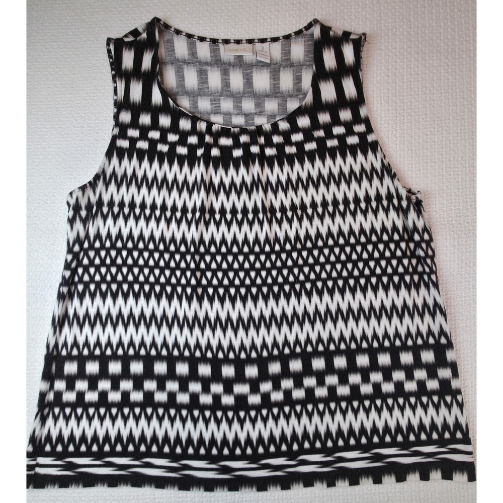 Chico's Tank Top Women 3 Black White Geometric Sleeveless Excellent